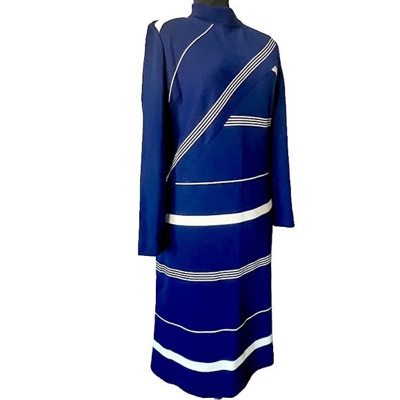 Mod 70s / 70s Dress Stripe Sheath Stretch - Picture 4 of 6